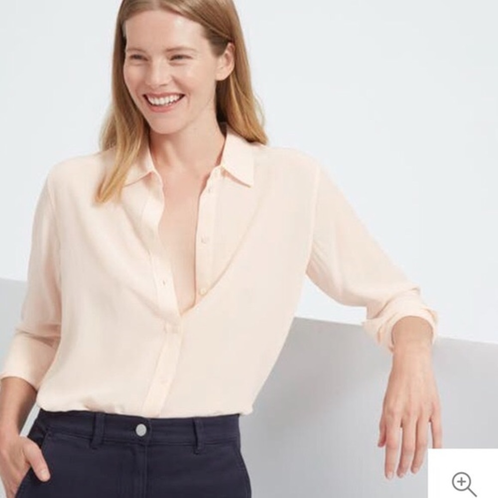 Everlane 100% silk light pink button down blouse